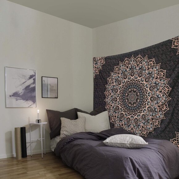 New Black Mandala Tapestry Wall Hanging, Boho Hippie Wall Art for Bedroom Decor - Picture 9 of 11